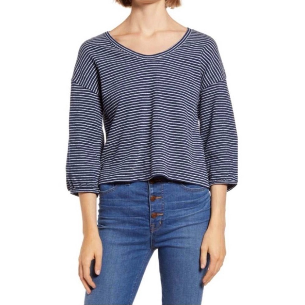 Madewell V- Neck Bubble Sleeve Sweatshirt